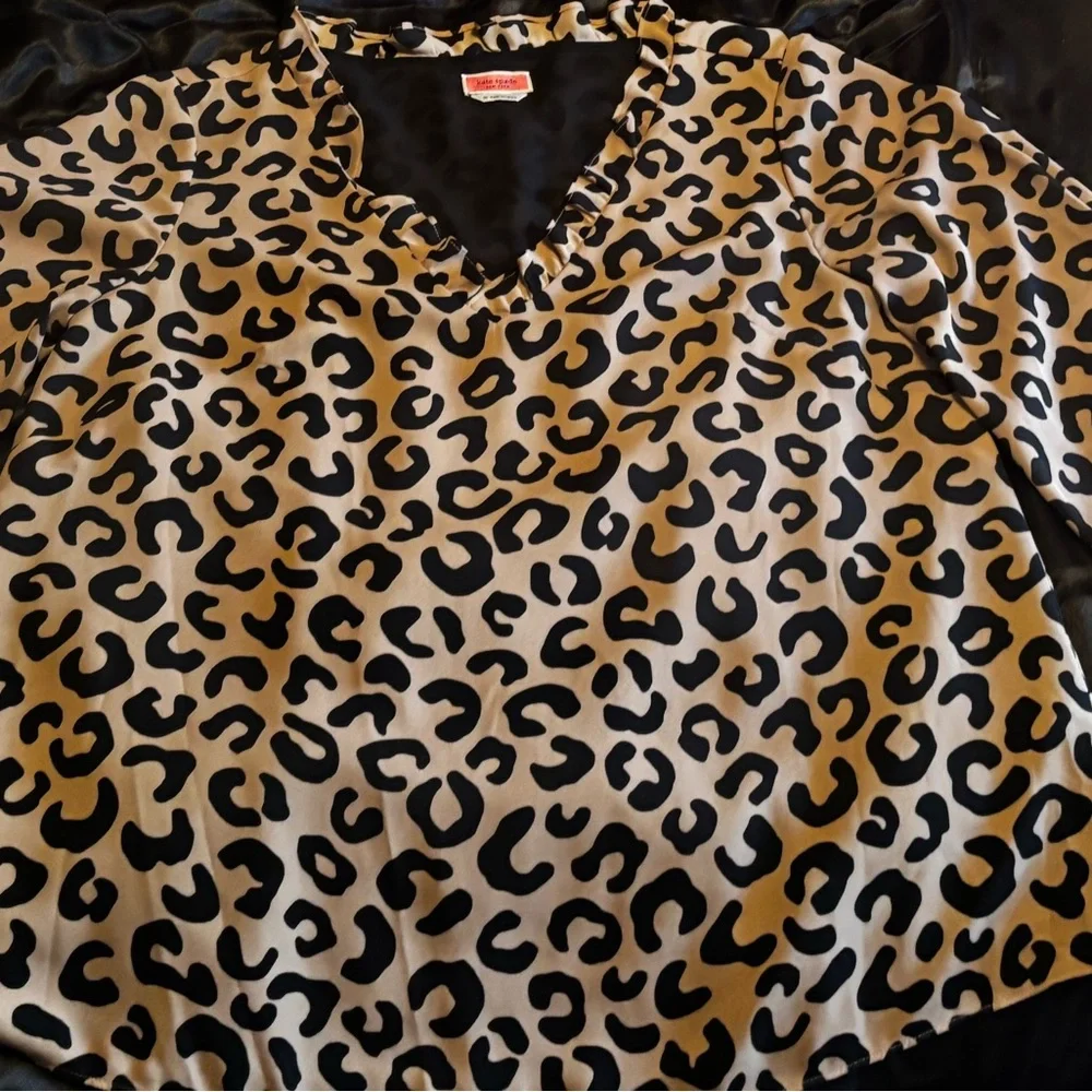 Kate Spade Tan Leopard Print long sleeve Blouse - Picture 4 of 15